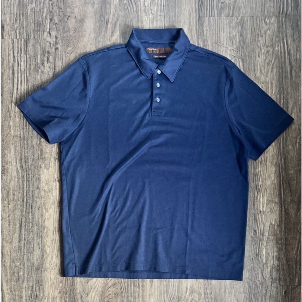Perry Ellis Travel Luxe Polo Men's L Navy Solid Polyester Short Sleeve Pullover